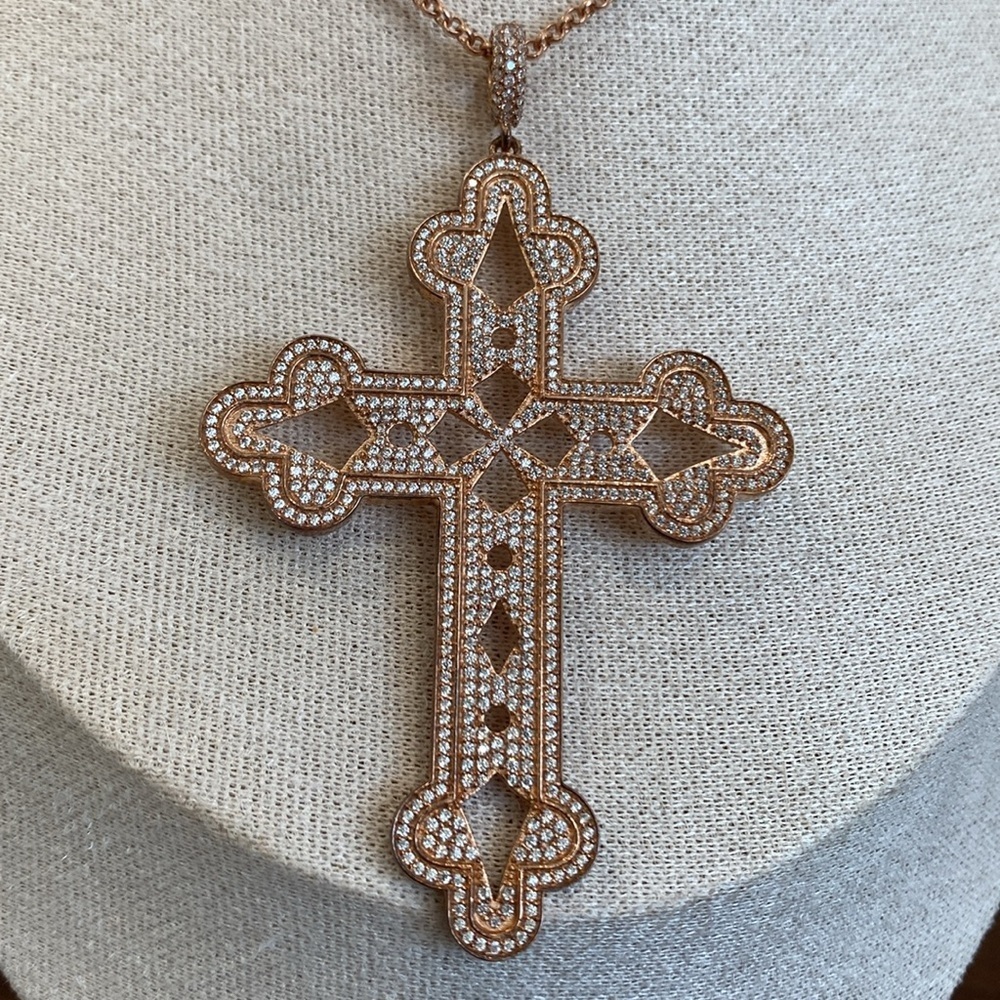 New Hespera rose gold vermeil cross with authentic white topaz crystals - Picture 3 of 3